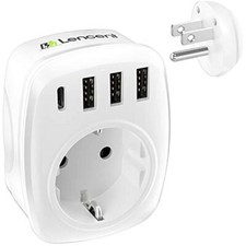 LENCENT Europe to US Travel Plug Adapter Outlet Converter w/ 3 USB 1 Type C Port
