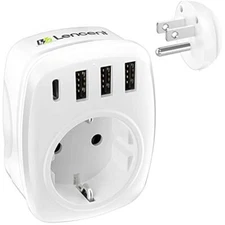 LENCENT Europe to US Travel Plug Adapter Outlet Converter w/ 3 USB 1 Type C Port