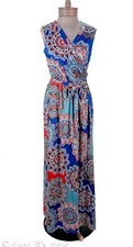 Maxi Dress Simple Fun 2 Pc Multi Floral Wrap Style Bodice Poly Dress & Sash SM