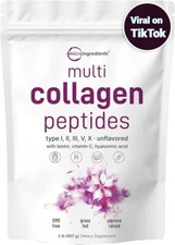 Multi Collagen Protein Powder Unflavor – Type I,II,III,V,X with Biotin 2 Pounds