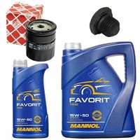 MotoröL Filter Set Mannol 15W50 Favorit 6 Liter + Schraube FüR Opel Omega B 2.5