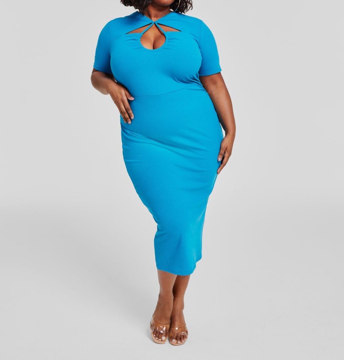 Nina Parker Women's Blue Cutout Round Neck Short Sleeve Dress Plus Size 1X