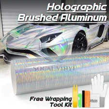 Holographic Brushed Aluminum Silver Rainbow Car Vinyl Wrap Sticker Sheet Decal