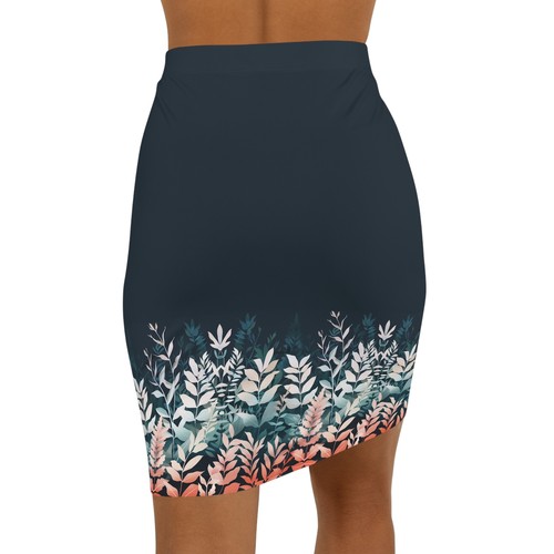 High-Waisted Floral Skirt | Navy Pink Teal Gradient | Stretch Polyester - Bild 9 von 14