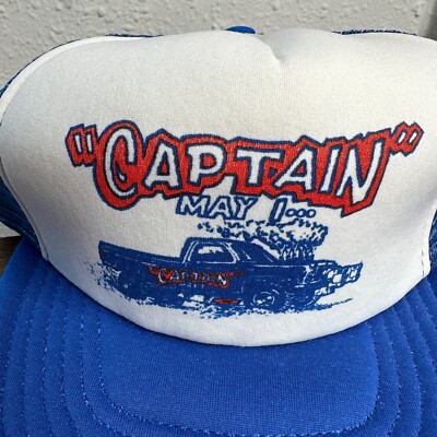 Vintage Captain Hat Cap Mens Blue White Foam Mesh SnapBack Trucker