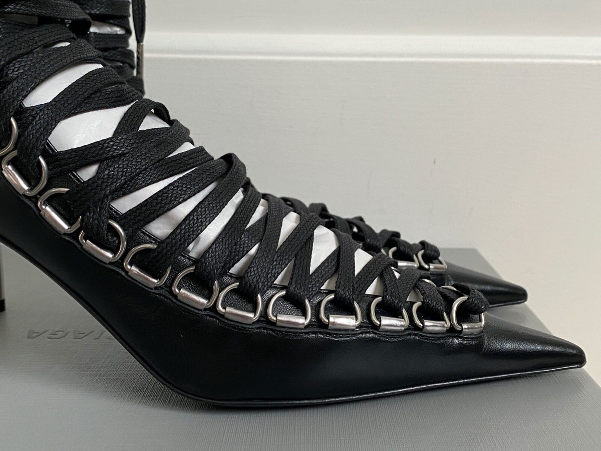 NIB Balenciaga Corset Knife Lace Up Black Leather Pointed