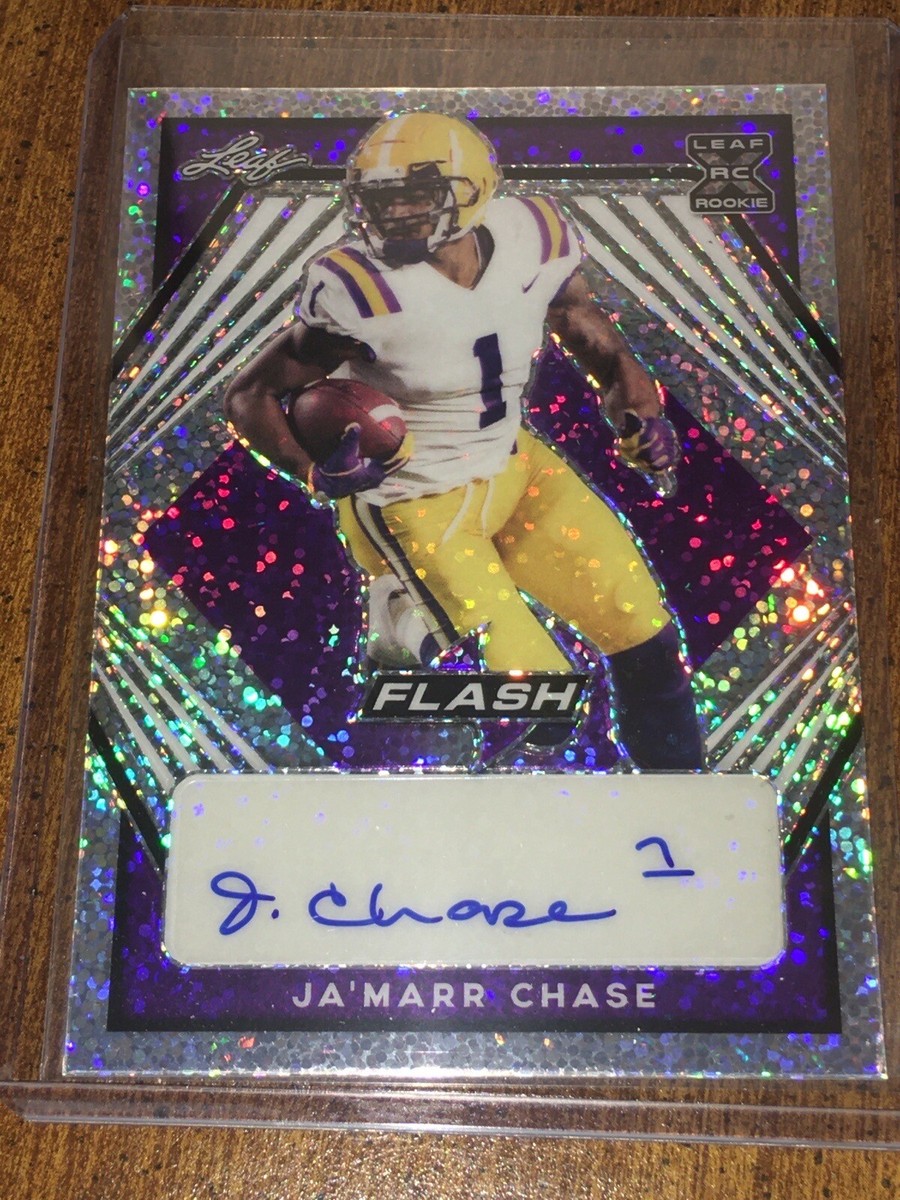 JA'MARR CHASE 2021 LEAF FLASH PURPLE SPECKLE AUTOGRAPH #28/50