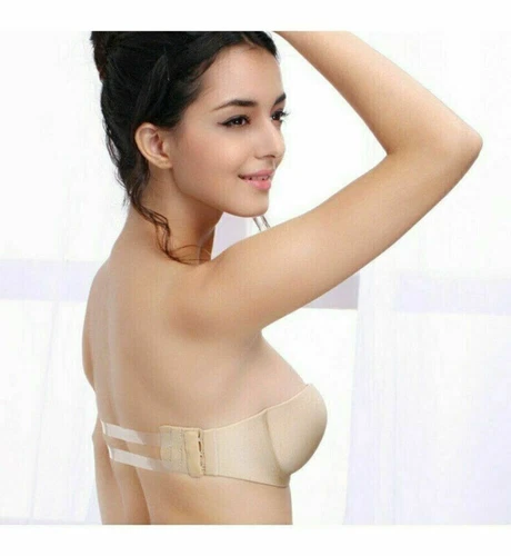 Strapless Padded Push Up Bra Clear Back Straps Bras Wedding Party Invisible Bra - Picture 5 of 14