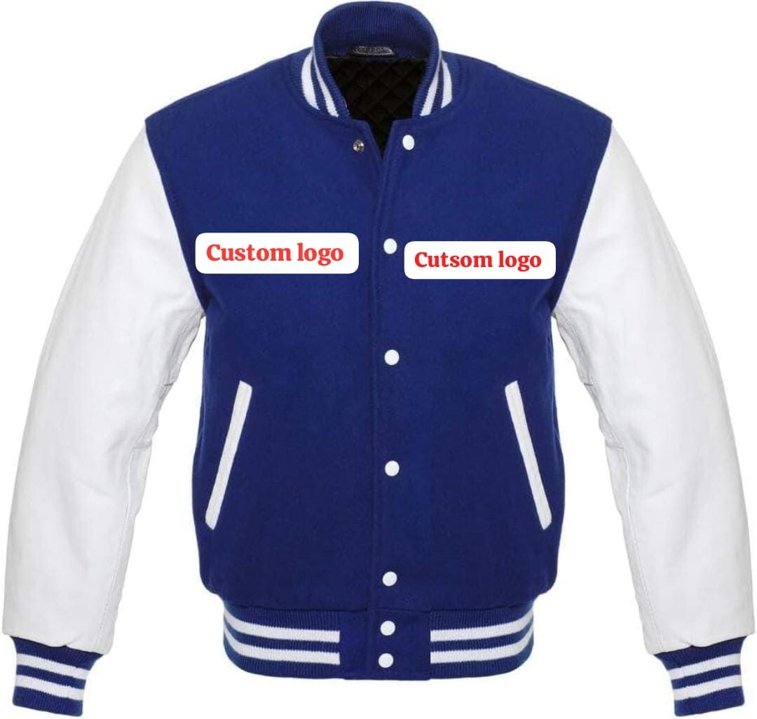 Custom premium varsity jacket with leather sleeves - add your logo