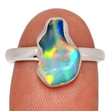 Natural Ethiopian Opal Polish Rough 925 Sterling Silver Ring Jewelry s.8 CR73974