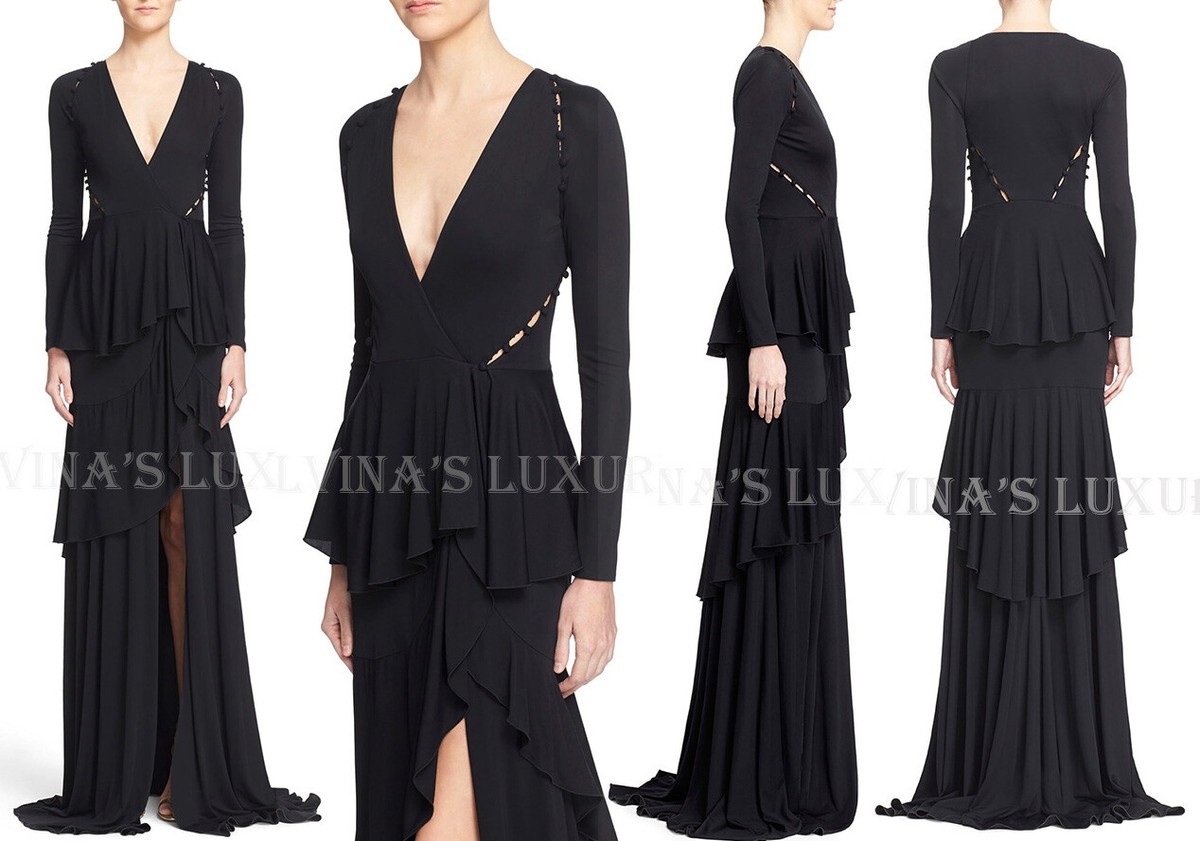 robertocavalli　ロングドレス ROBERTO CAVALLI GOWN TIERED RUFFLED JERSEY WRAP MAXI DRESS