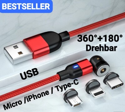 3 in 1 Magnetische LED Ladekabel Handy Magnet USB für iPhone / Type-C / Micro 2M