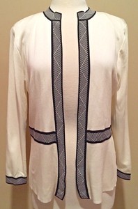 Cardigan Jakke S Ermer Blue Navy Lange Sz Front Ivory Ming Wang Euc Open PU5OEUxw