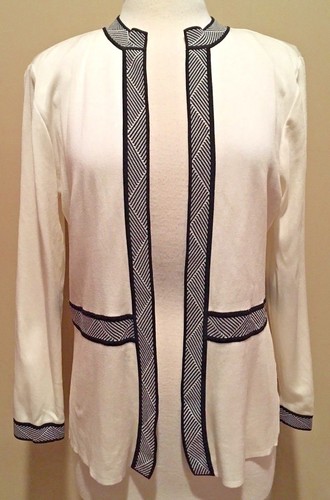Cardigan Jakke S Ermer Blue Navy Lange Sz Front Ivory Ming Wang Euc Open PU5OEUxw