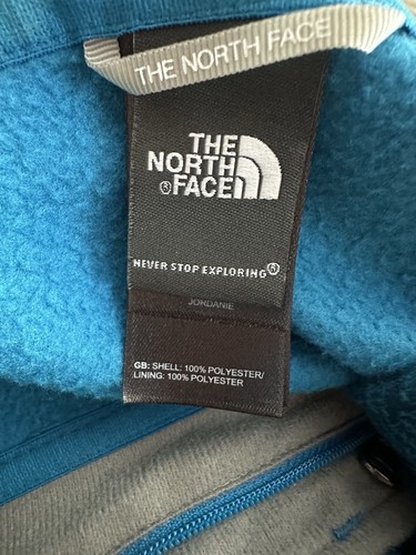 The NorthFace Hooded 1/4 Zip Sweater Women Size L Blue Stripe 1/4 Zip Button - Picture 11 of 15