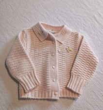 Vintage Baby Pink Knit Cardigan Infant Chick USA Made