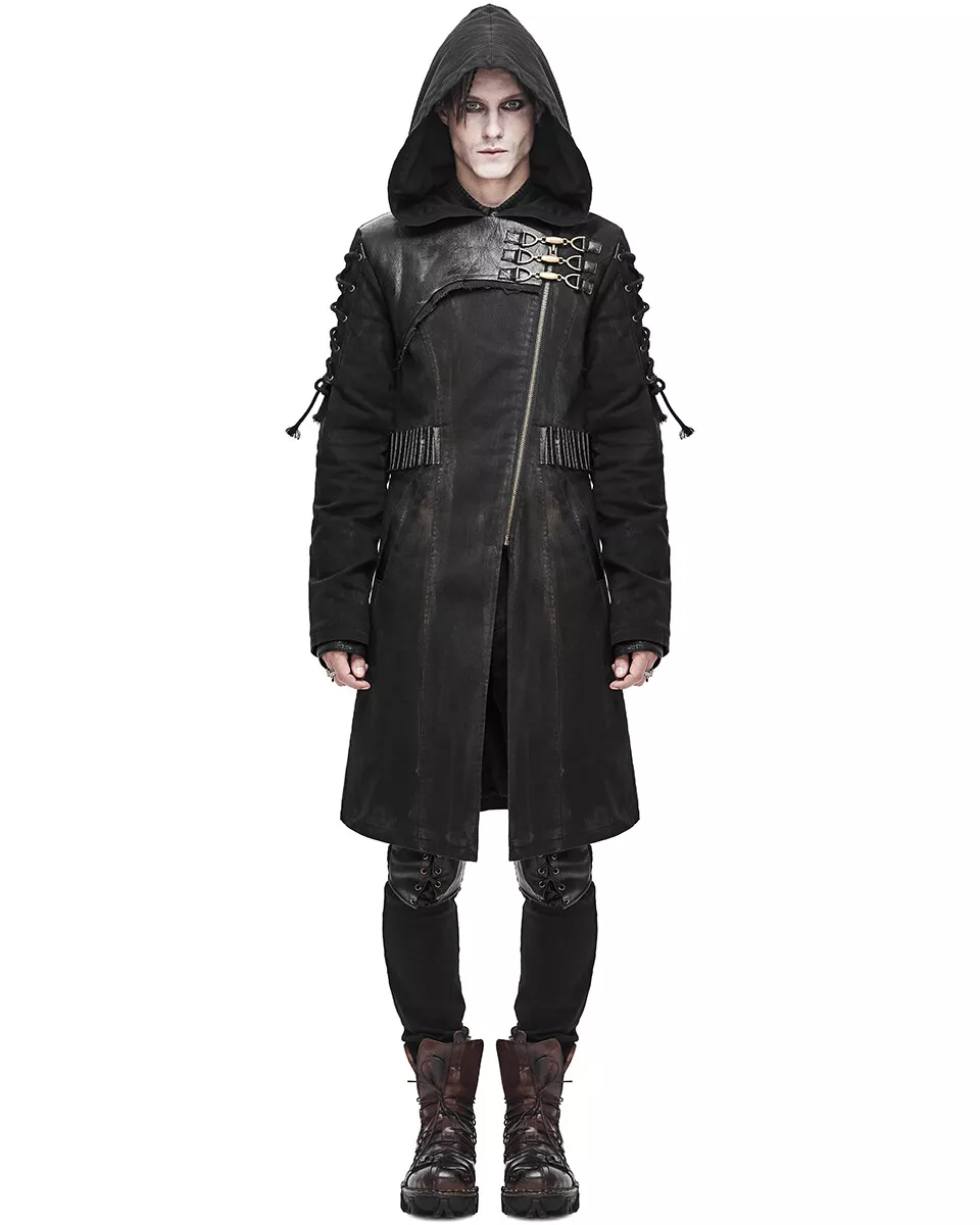 Devil Fashion Mens Apocalyptic Gothic Coat Hooded Jacket Black Brown Steampunk