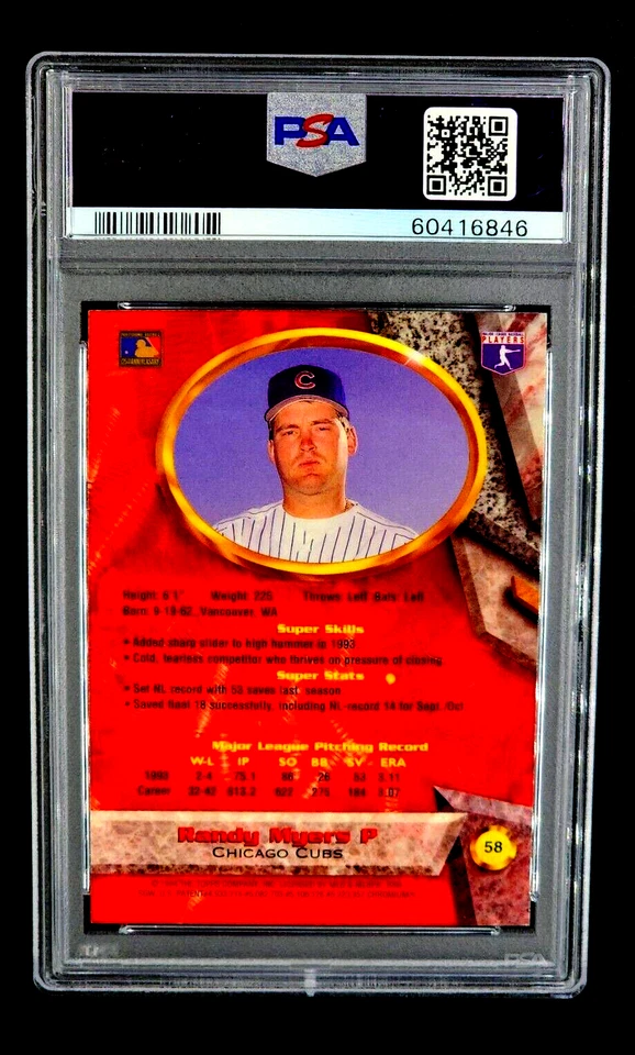 Bowman's Best Red Refractor #58 Randy Myers 1994 PSA 9 como nuevo POP 1 solo 1 superior Foto 2 de 4