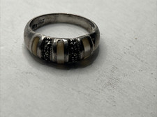 925 Sterling Silver Vintage Real Pearl  Marcasite Gemstone Ring Size 6.75