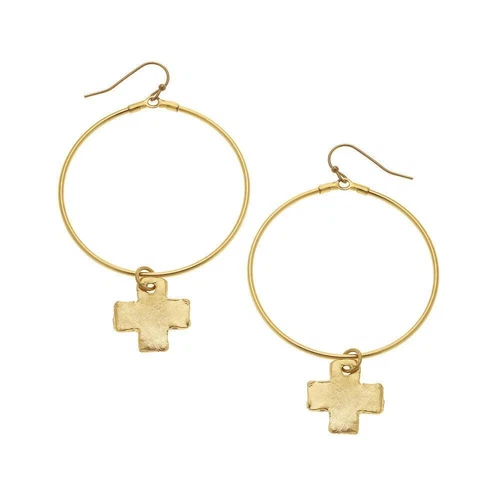 Susan Shaw Hoops with Cross on Wire