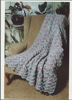 Plymouth Knitting Pattern P184 Encore Worsted Blue Ripple Afghan