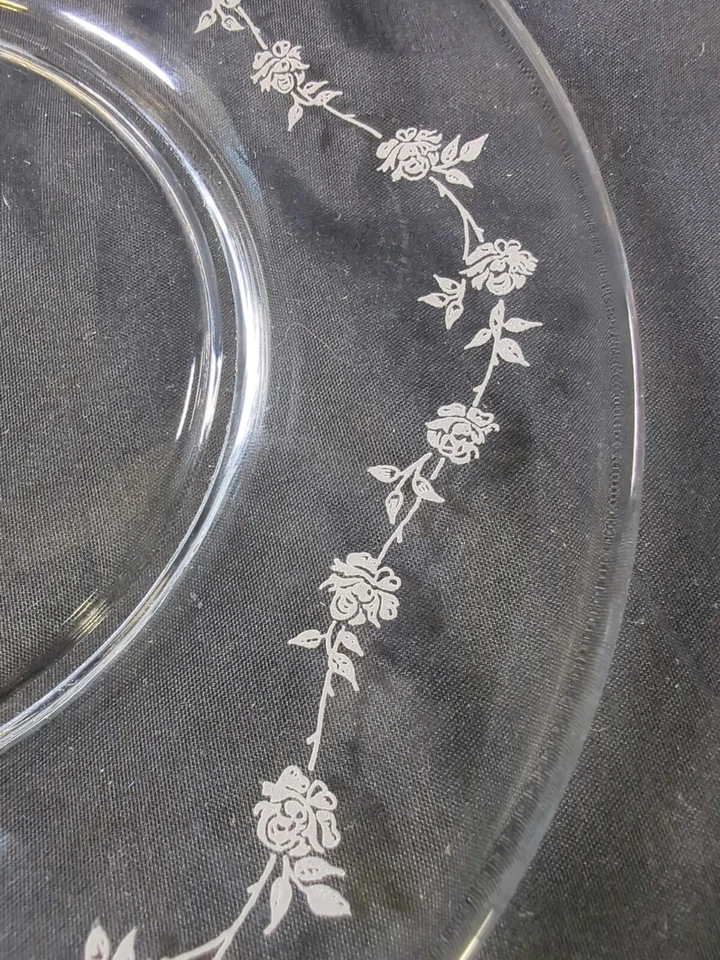 4 Fostoria Platina Rose Clear Floral Etched Crystal Salad Luncheon Plates Rare - Image 2 of 4