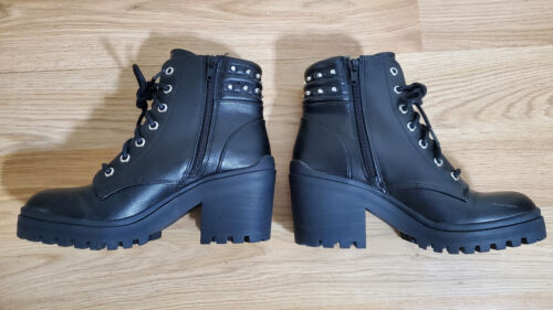 No Boundaries NOBO Black Studded Boots Size 7.5 Goth Grunge Chunky Zip Lace - Picture 9 of 11