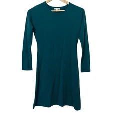 Garnet Hill Teal Green Merino Wool Long Sleeve Knee Length Sweater Dress XS
