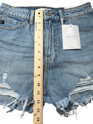 NWT KanCan Denim Shorts Size XS Relaxed Fit Raw Hem Light Wash Stretch #I4-3 - Picture 6 of 9