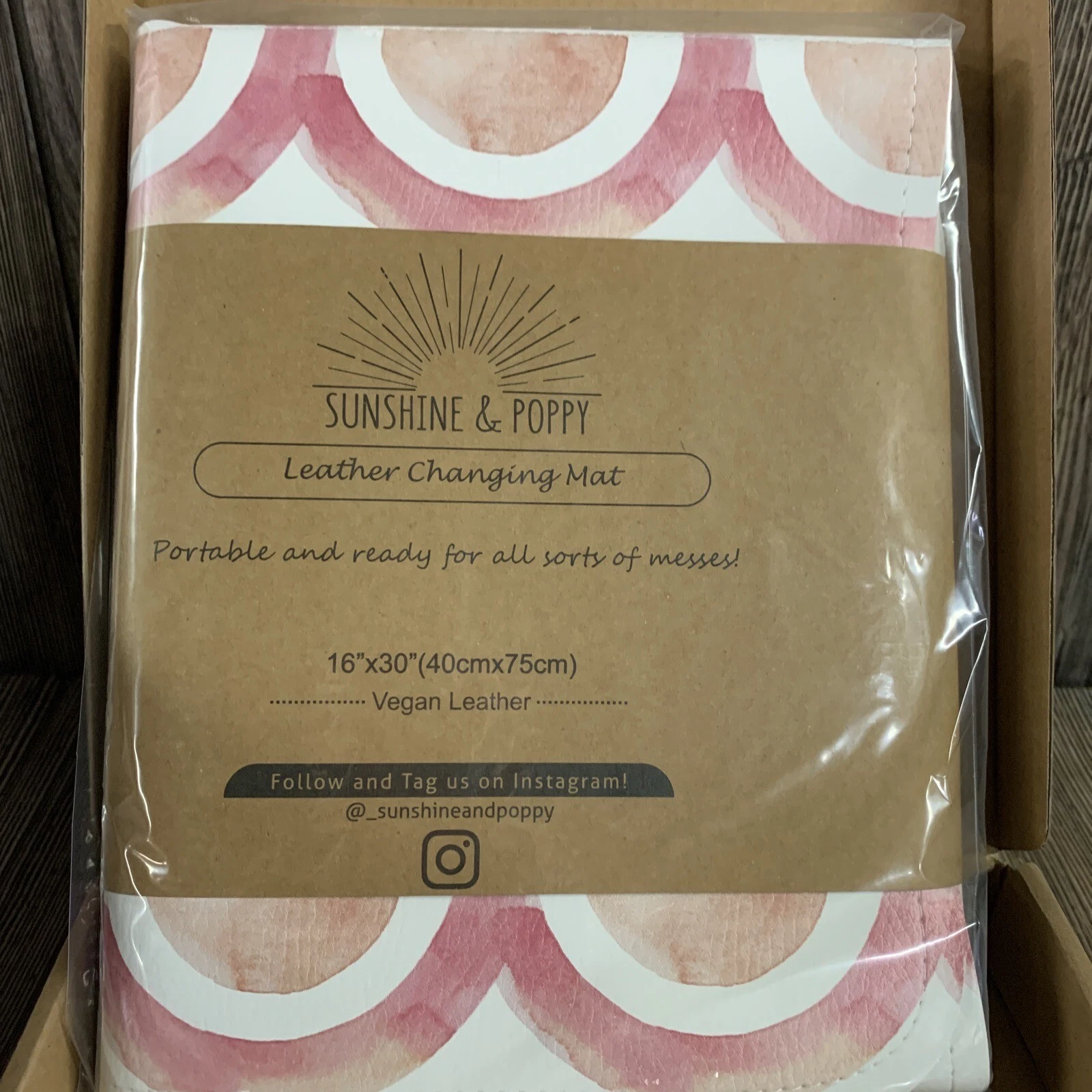 Sunshine & Poppy Vegan Leather Changing Mat 16x30” Watercolor Rainbow Travel