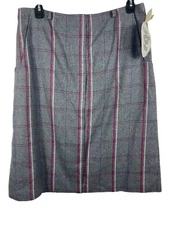 Jbj Vintage 80s Gray Fuschia Wool Blend Below Knee Skirt 14 NWT Academia Classic