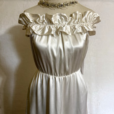 Reformation Limoncello Ivory Silk Dress Pull On Off Shoulder Ruffle Maxi Size M