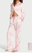 Victoria's Secret Women's Satin Long Pajama Set Angel Wings Print Medium NWT