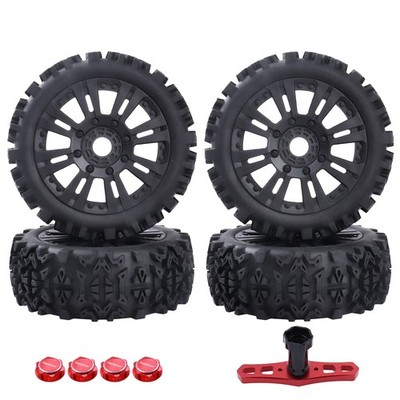 Pre-Glued 1/8 Scale 17mm RC Buggy Tires and Wheels Set with Foam Inserts Moun...