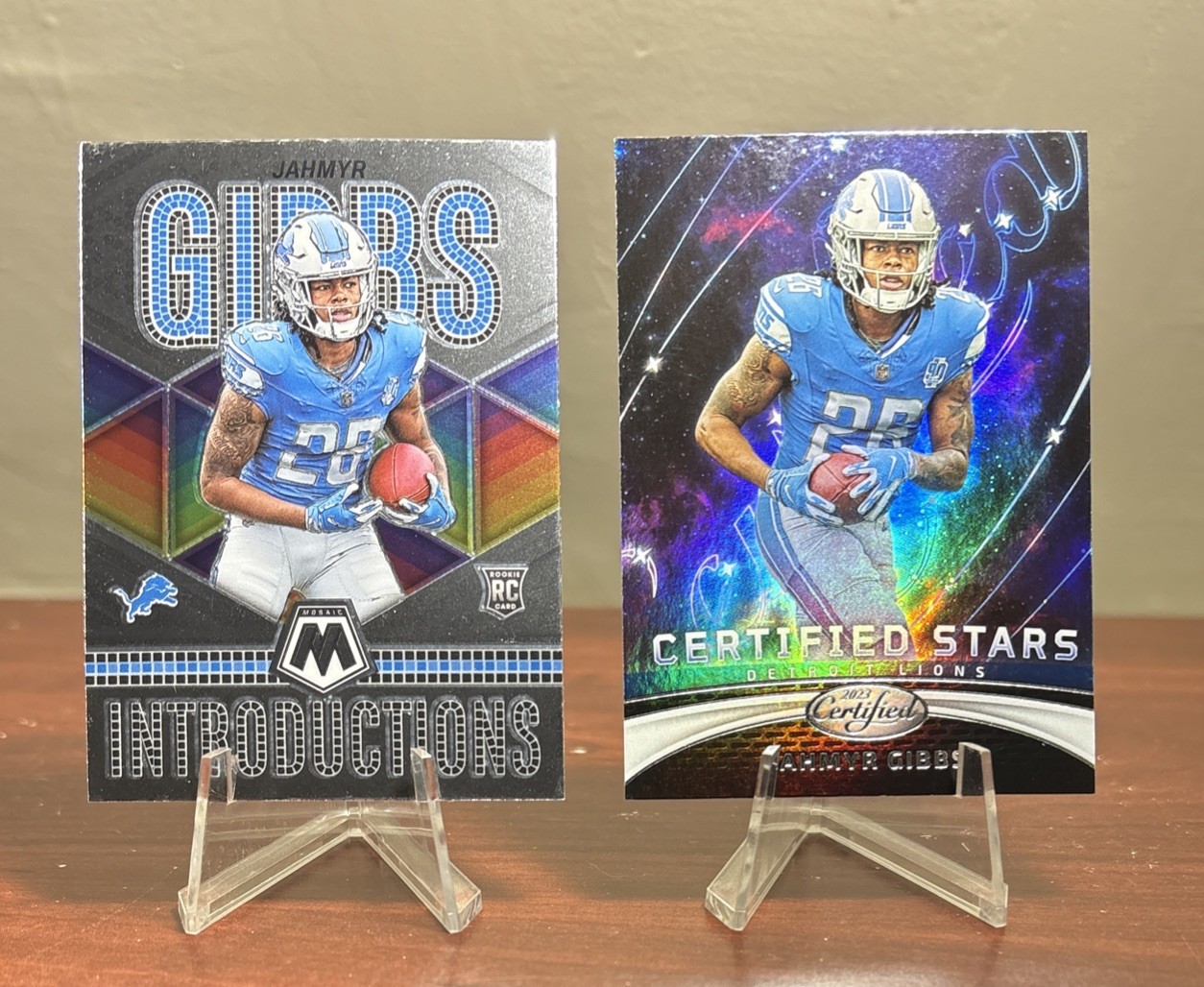 2 2023 Panini Jahmyr Gibbs RC Inserts Mosaic Introductions & Certified Stars