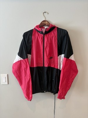 Vintage 90s Nike Pink Hooded Windbreaker Jacket Size Large