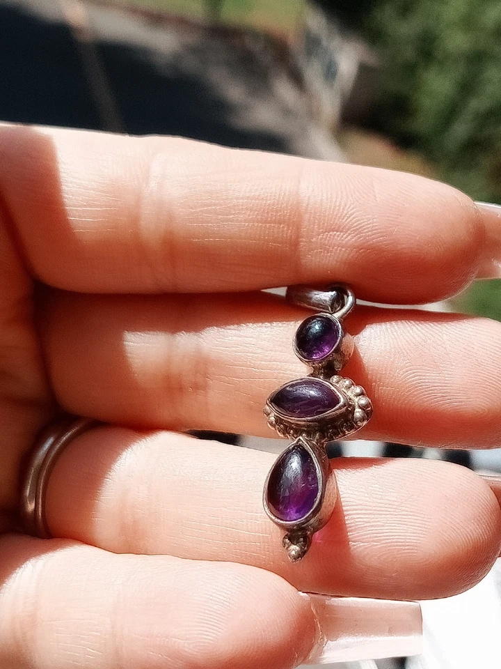 Ciondolo Charm Antico Vintage donna argento 925 Ametista Quarzo X Collana - Immagine 4 di 4