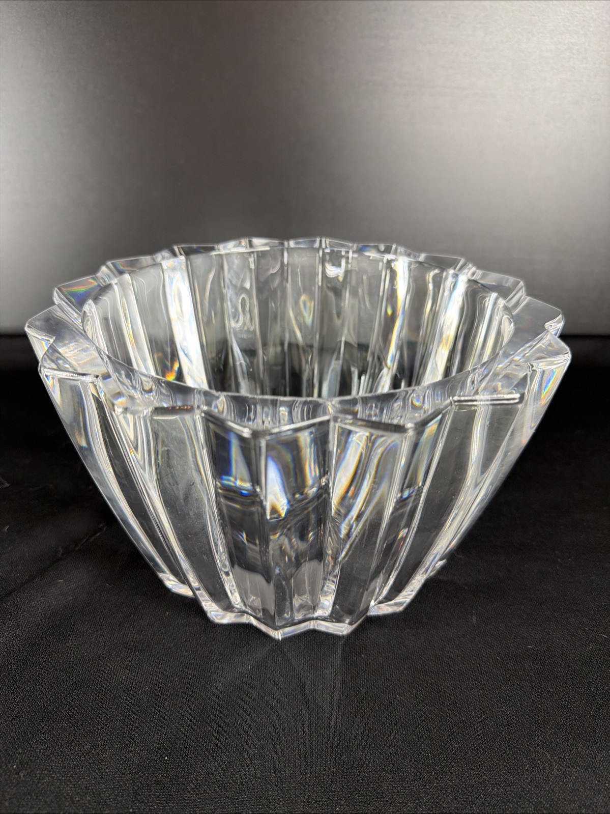 Vintage Heavy Clear Cut Crystal Bowl 9” Wide 5.25” Tall