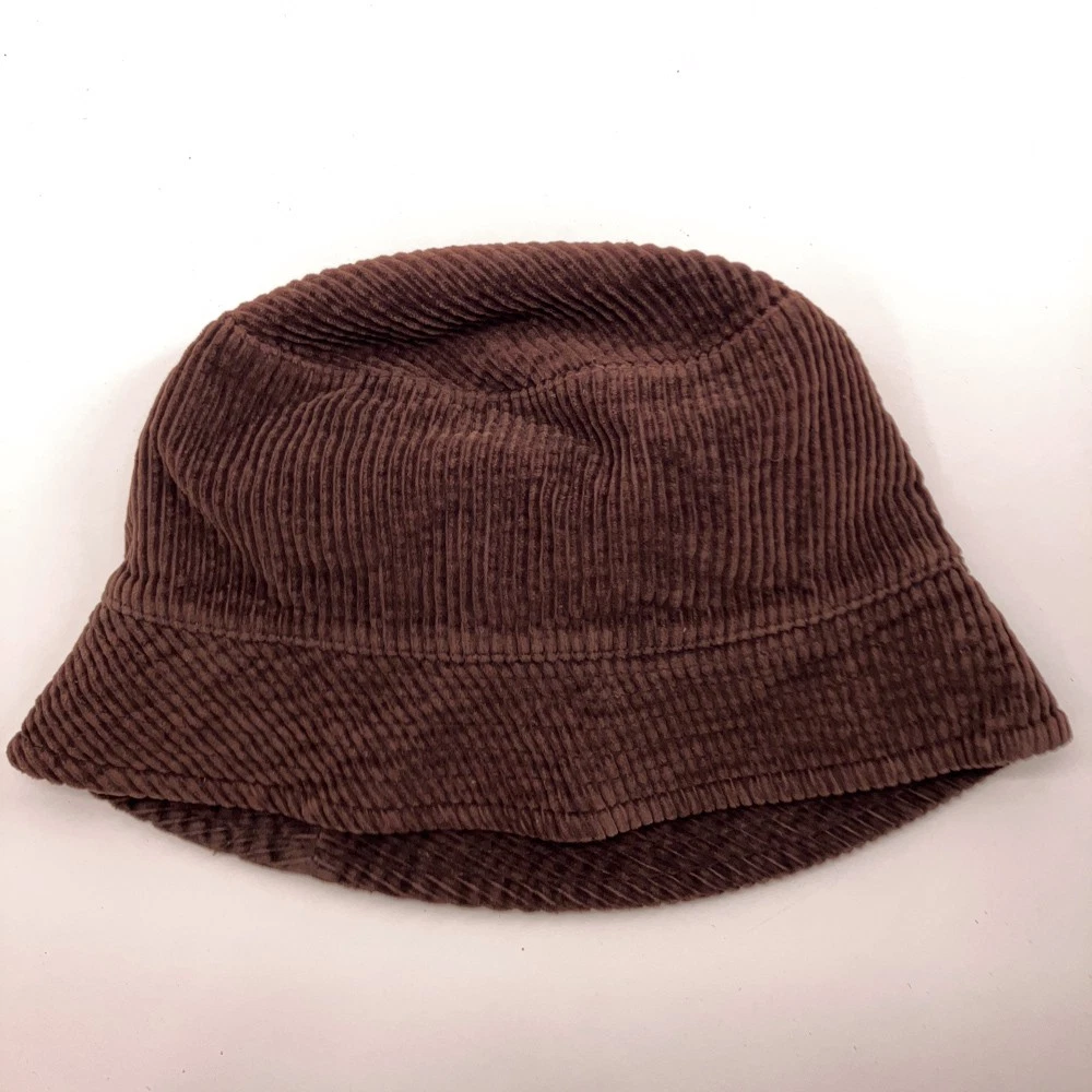 Talbots wide dark brown corduroy fleece lined winter bucket hat