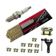 Gold 420 Motorcycle Chain 132 Link Standard with Chain Breaker 10 Connecting 