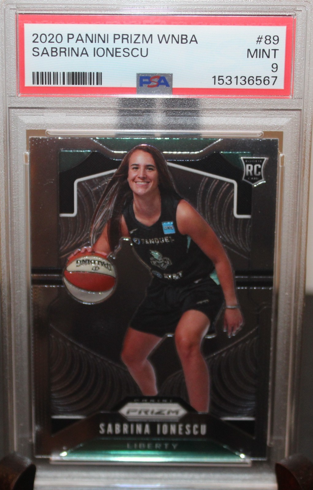 2020-21 Panini Prizm WNBA Sabrina Ionescu RC Rookie #89 Liberty PSA 9 view 3
