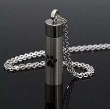 Pet Cremation Jewelry Necklace Paw Print Cylinder Urn Pendant for Dog Cat Ashe
