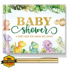 Fuyoooo Dinosaur Baby Shower Guest Book with Sonogram Page and Gold Pen