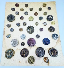 42 pc  Antique Victorian Picture Buttons Esmeralda Dancing Goat Kate Greenway