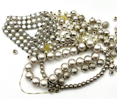 Lot of Pearl and Silver Tone Beads Broken Bracelets for Parts Repairs Jewelry