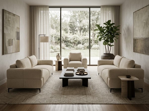 Beiges Wohnzimmer-Set 3+3+1-Sitzer-Sofas Polster-Sofas Aus Stoff Sessel-image