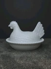 Vintage Indiana Glass Hen on Nest White Milk Covered Chicken Candy Dish 7 Inch