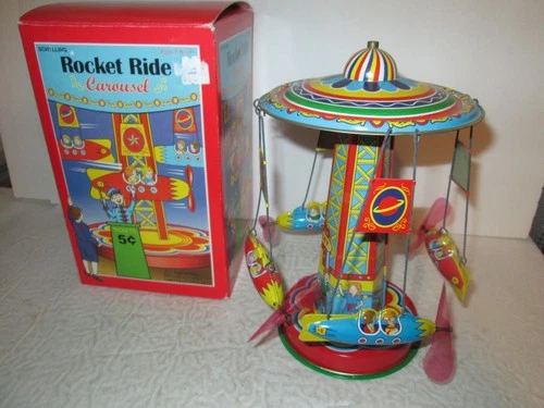 Schylling Collector Series Rocket Ride Carousel Tin Toy In Original Box