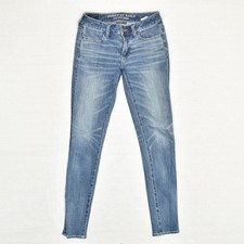 American Eagle Women's Skinny Jeans Zip Solid Cotton Blend Blue Size 0 Jegging