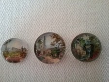 3 Antique Victorian Glass Paperweights Harrow Church, Alexandra Palace, Dunkeld